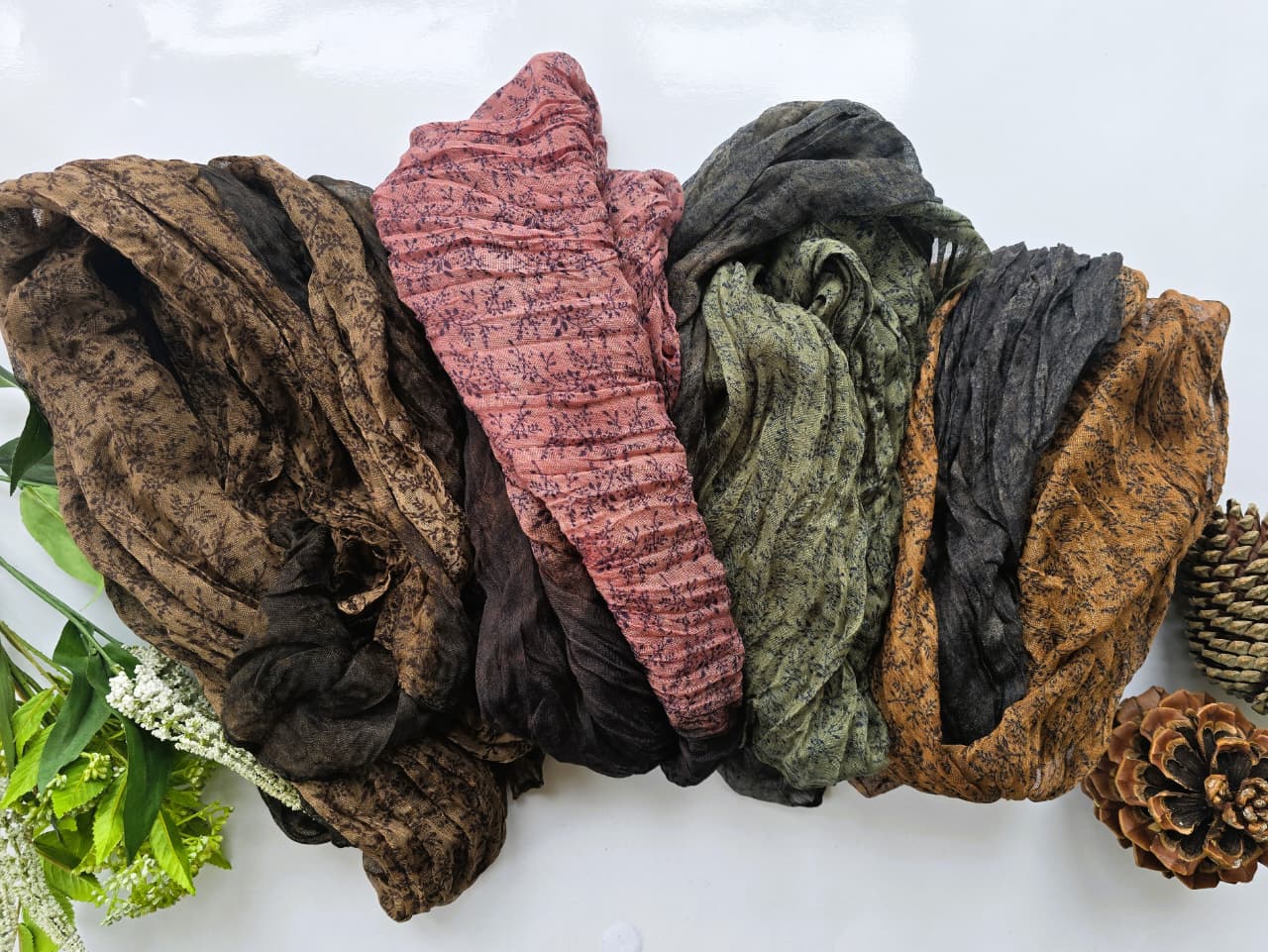 Cotton Hemp Scarves Botanic Mosaic